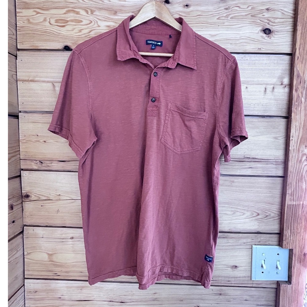 Toad&Co Mens Large Organic Cotton Slub Polo‎ Shirt Short Sleeve Rose Pink Pocket
